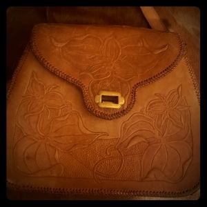 70's leather floral purse